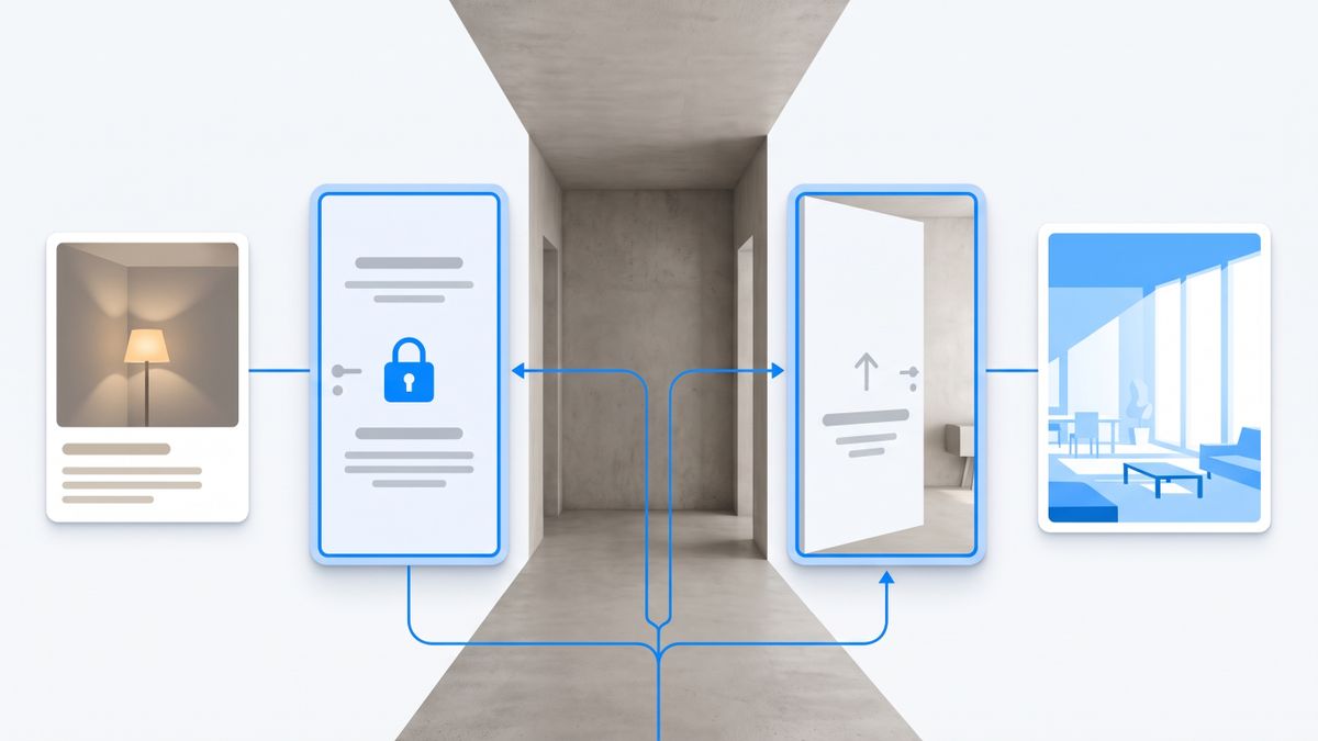 A fork in a path where one branch leads to a locked private room and the other to an open shared workspace, standing for the self-hosted versus hosted decision