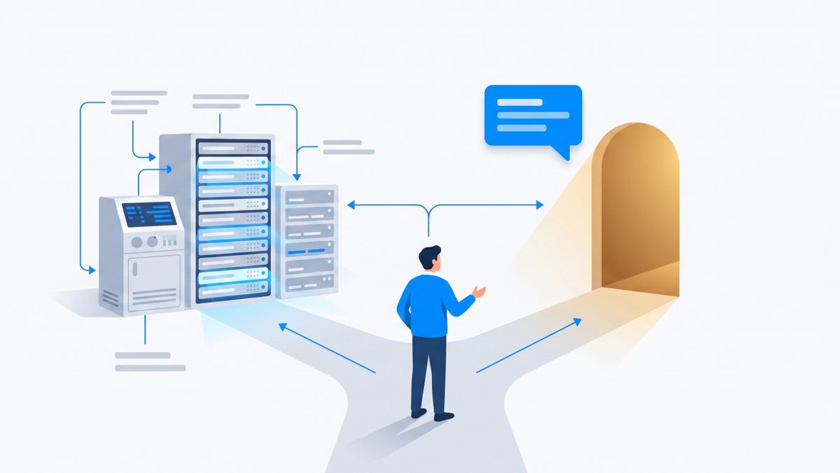 A person choosing between running their own agent infrastructure and simply messaging an assistant that already lives in their chat apps