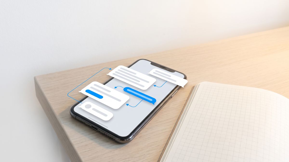 A phone message thread standing in place of an empty planning grid, arguing that delegating work replaces arranging it by hand