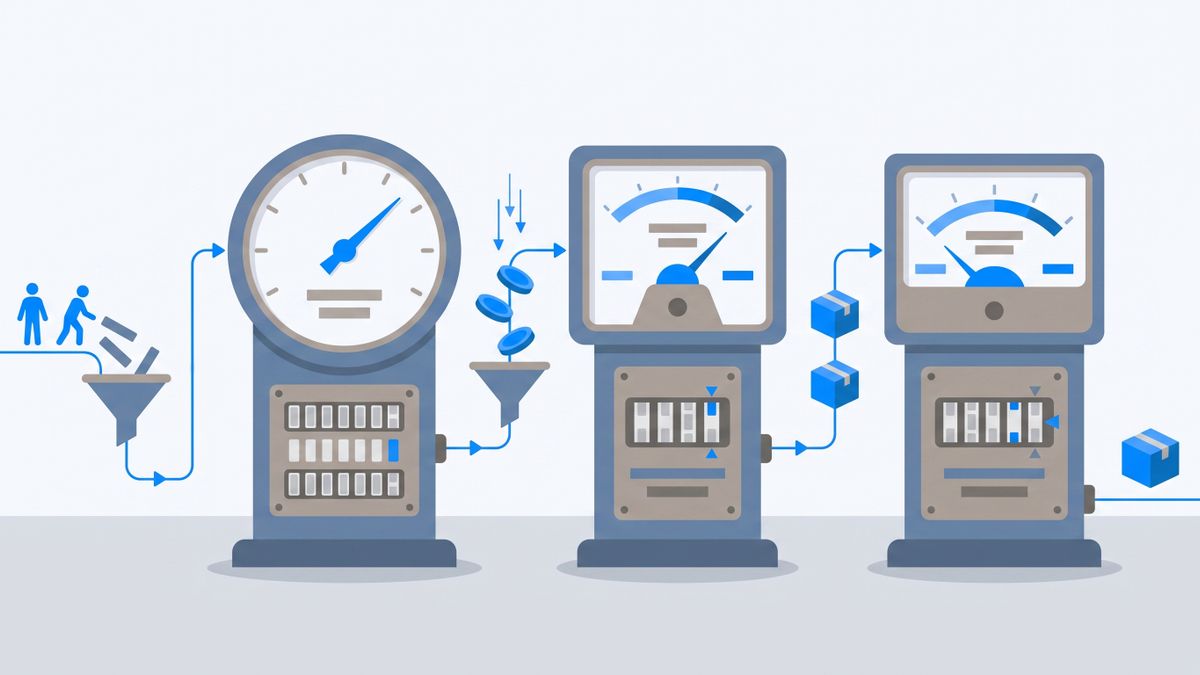 Three different pricing meters side by side - one counting people, one counting credits, one counting completed jobs - showing that the billing unit, not the headline price, decides the final bill