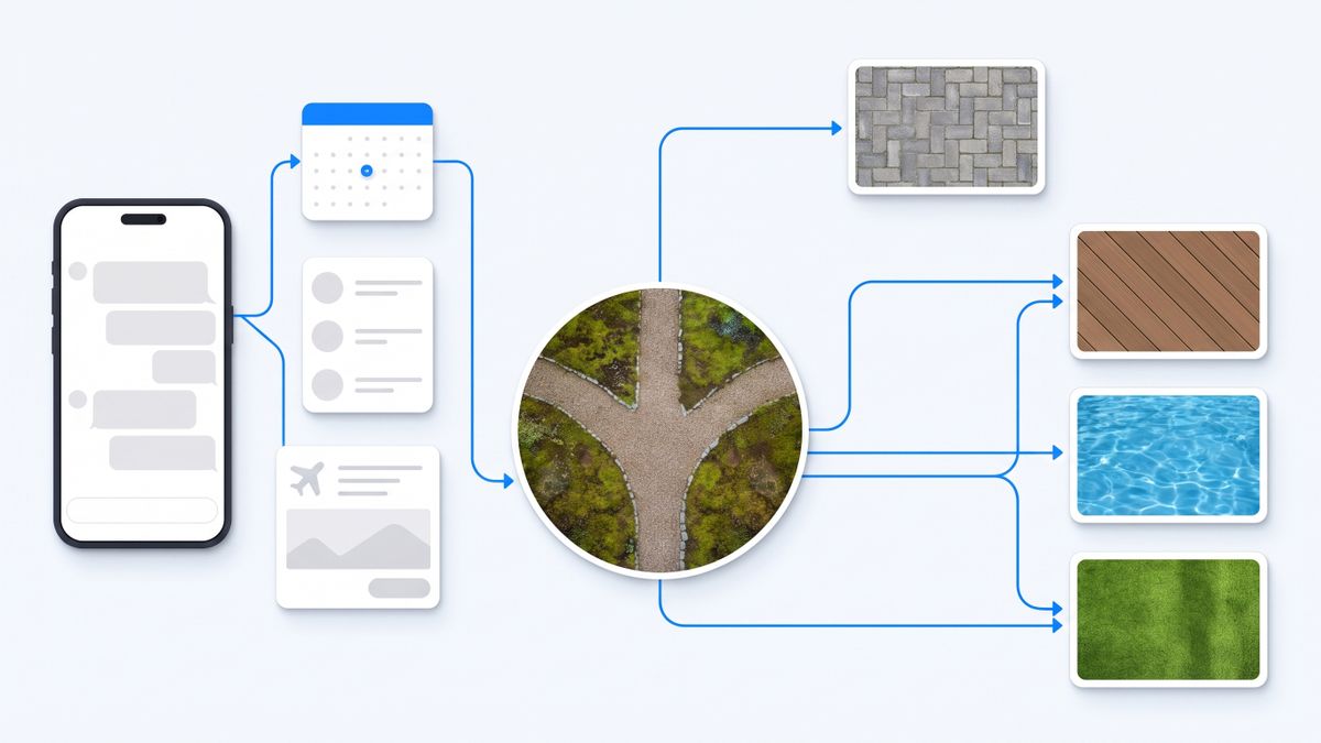 A fork in a garden path with four distinct routes, standing for choosing an alternative by what you actually did in the tool