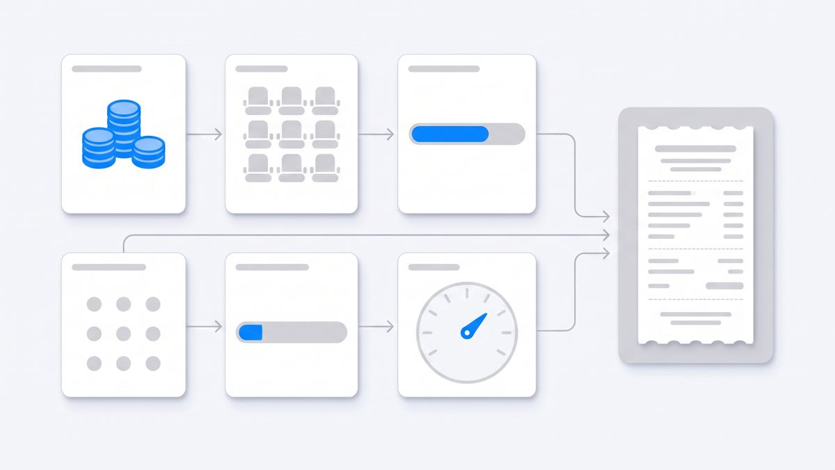 Flat vector diagram comparing the billing unit behind each agent platform: credits, seats, executions and operations