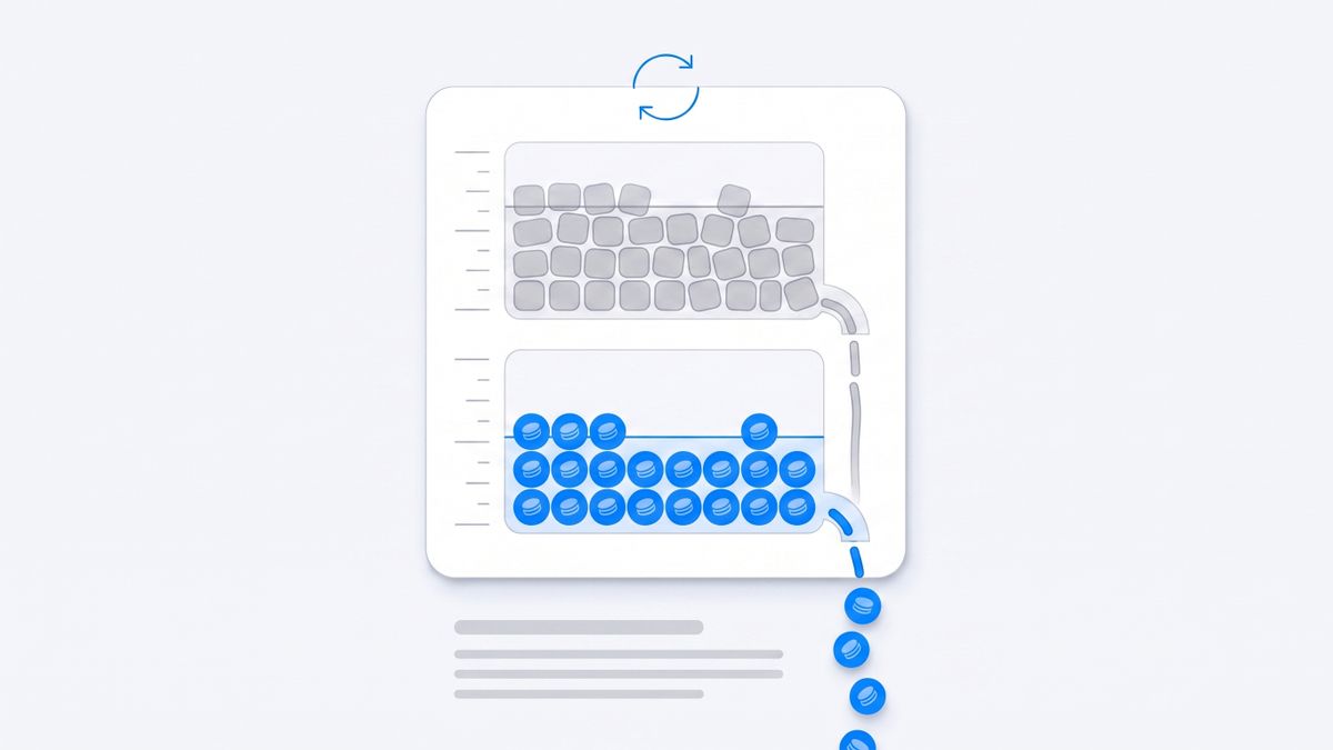 Flat vector diagram of two stacked meters draining at once, one per seat and one per credit, emptying each cycle
